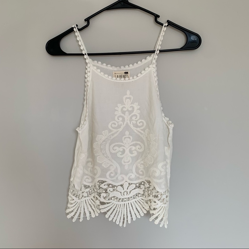 White spaghetti strap cute lace blouse crotchet XS